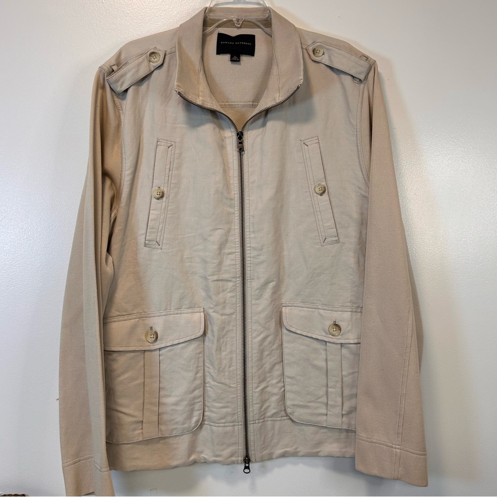 Banana Republic Women’s Khaki Knit Long Sleeve Full Zip Pocketed Jacket Size XL